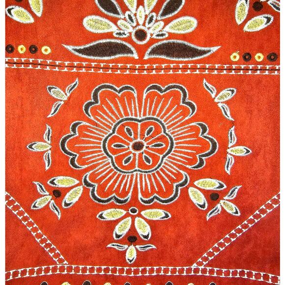 Miami by Francesca's Embroidered Red Rust Western Boho Faux Suede Mini Skirt - Picture 2 of 4